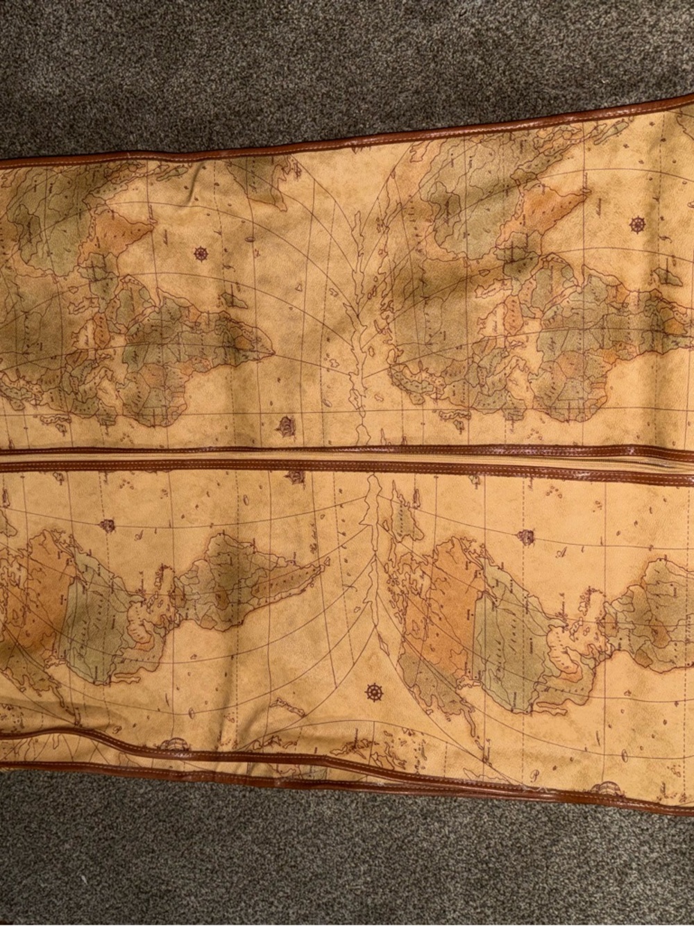 Vintage Map-Print Canvas Travel Duffle Bag - Tan/Brown - Picture 2 of 9